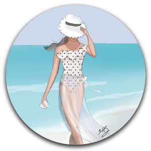 RH2-102-Woman with a Polka Dot swimsuit Rose-Hill-Car-Coaster-CJ-Bella-Co-Beach