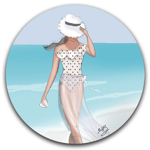 "Woman in Polka Dot Swimsuit" Car Coaster by Heather Stillufsen