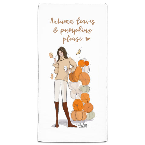 RH3-184 Autumn Leaves and Pumpkins please flour sack towel by Heather Stillufsen and CJ Bella Co.