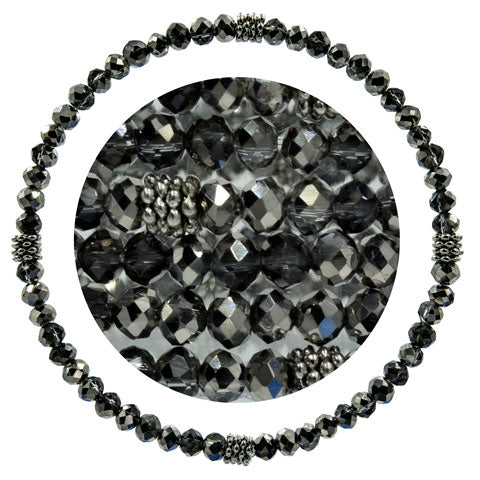 Stackin' Stones Single Bracelet - Black & Silver Tones - CJ Bella Co.