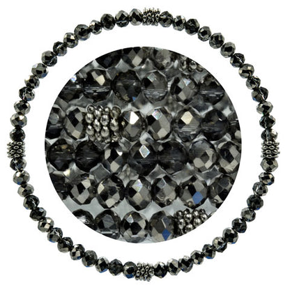 Stackin' Stones Single Bracelet - Black & Silver Tones - CJ Bella Co.