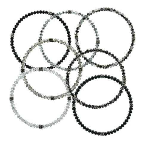 Stackin' Stones Single Bracelet - Black & Silver Tones - CJ Bella Co.