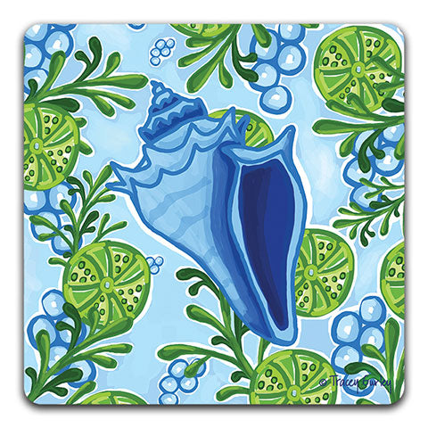 "Blue Conch Shell" Drink Coaster by Tracey Gurley - CJ Bella Co.
