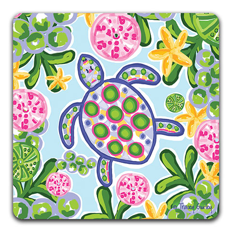 "Blue and Pink Sea Turtle" Drink Coaster by Tracey Gurley
