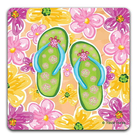 "Green Flip Flops" Drink Coaster by Tracey Gurley