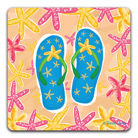 "Blue Flip Flops" Drink Coaster by Tracey Gurley