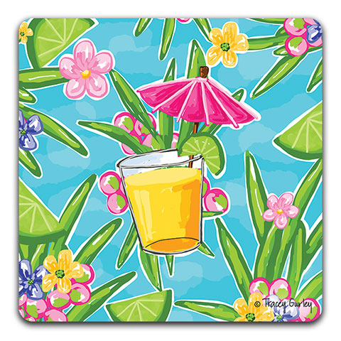 "Pink Umbrella Drink" Drink Coaster by Tracey Gurley - CJ Bella Co.