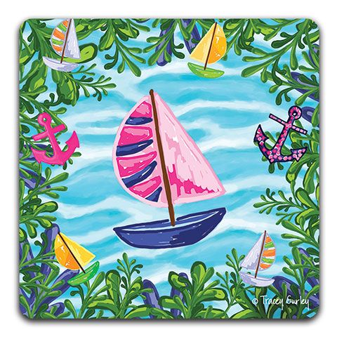 "Blue Sailboat" Drink Coaster by Tracey Gurley