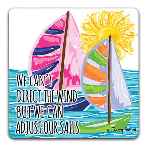 "Blue Sailboat We Can't Direct" Drink Coaster by Tracey Gurley