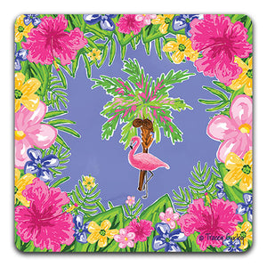 "Flamingo and Palm Tree" Drink Coaster by Tracey Gurley - CJ Bella Co.