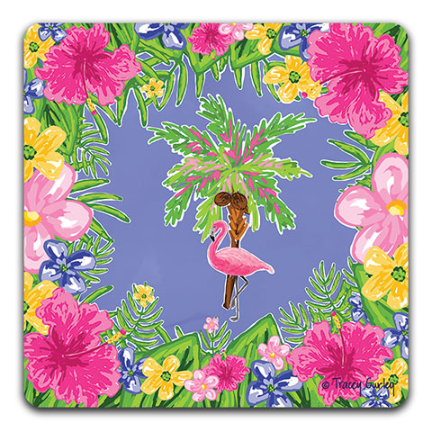 "Flamingo and Palm Tree" Drink Coaster by Tracey Gurley