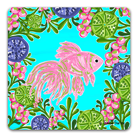 TG128 Pink Fish Drink Coaster by Tracey Gurley and CJ Bella CO