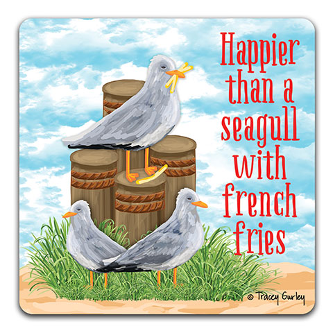 "Seagull Happier than" Drink Coaster by Tracey Gurley