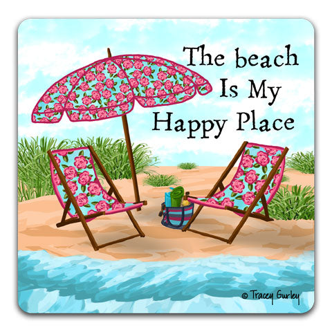 "The Beach Is My Happy Place" Drink Coaster by Tracey Gurley
