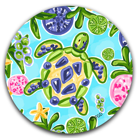 "Blue and Yellow Sea Turtle" Car Coaster by Tracey Gurley - CJ Bella Co.