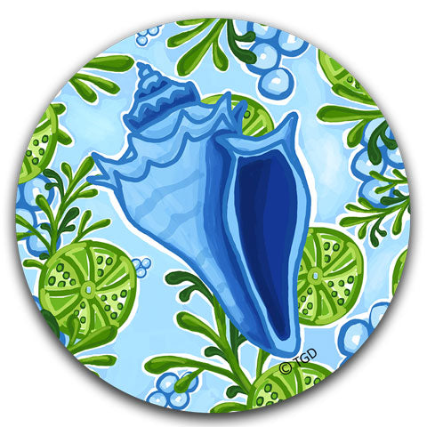 "Blue Conch Shell" Car Coaster by Tracey Gurley