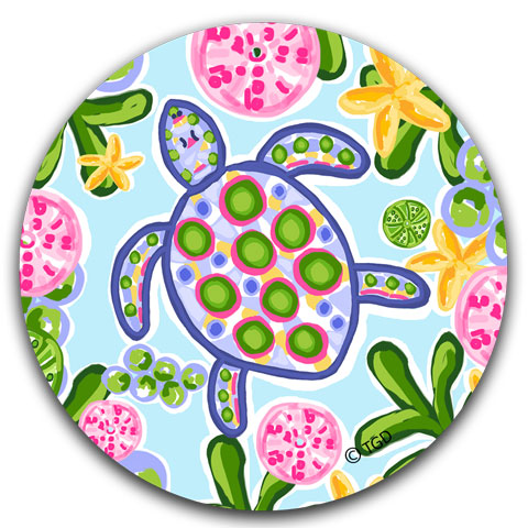"Blue and Pink Sea Turtle" Car Coaster by Tracey Gurley - CJ Bella Co.