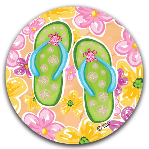 "Green Flip Flops" Car Coaster by Tracey Gurley - CJ Bella Co.