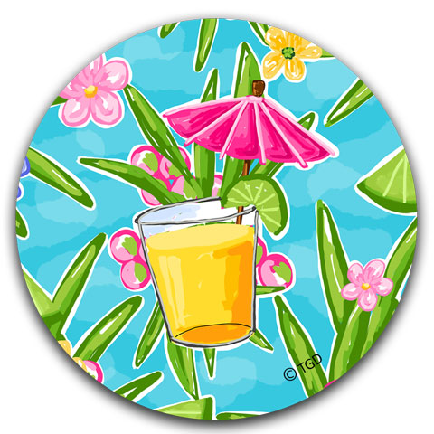 "Pink Umbrella Drink" Car Coaster by Tracey Gurley