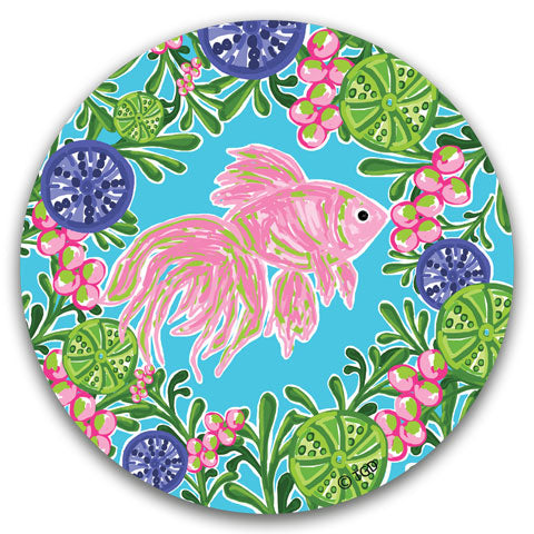 "Pink Fish" Car Coaster by Tracey Gurley - CJ Bella Co.
