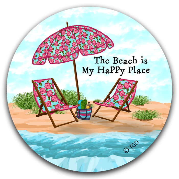 "The Beach Is My Happy Place" Car Coaster by Tracey Gurley