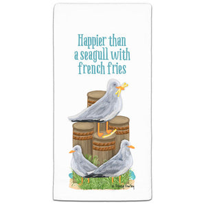 TG3-138W Happier Than a Seagull Flour Sack Towel by Tracey Gurley and CJ Bella Co