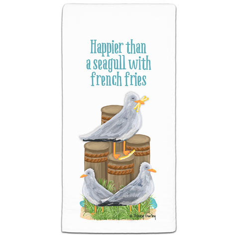 "Happier Than a Seagull" Flour Sack Towel by Tracey Gurley