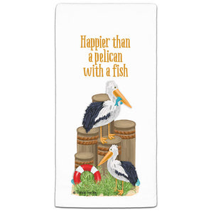 TG3-139W Happier Than a Pelican Flour Sack Towel by Tracey Gurley and CJ Bella Co