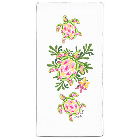 "Pink and Yellow Turtle" Flour Sack Towel by Tracey Gurley