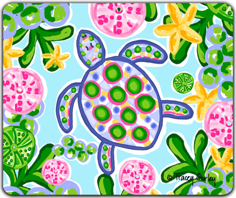 "Blue and Pink Turtle" Mouse Pad by Tracey Gurley