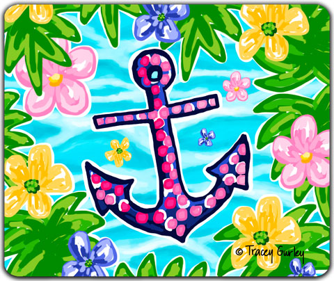 "Blue & Pink Anchor" Mouse Pad by Tracey Gurley